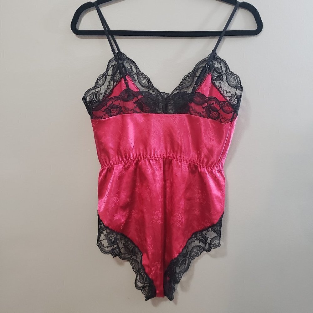 Vintage Satin & Lace Teddy Sz S Red Black - Picture 3 of 6